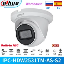 Dahua Originele 5MP Ir Vaste Focal Oogbol Netwerk Camera IPC-HDW2531TM-AS Poe Ingebouwde Microfoon Sd-kaartsleuf Ivs onvif Rotatie Dome