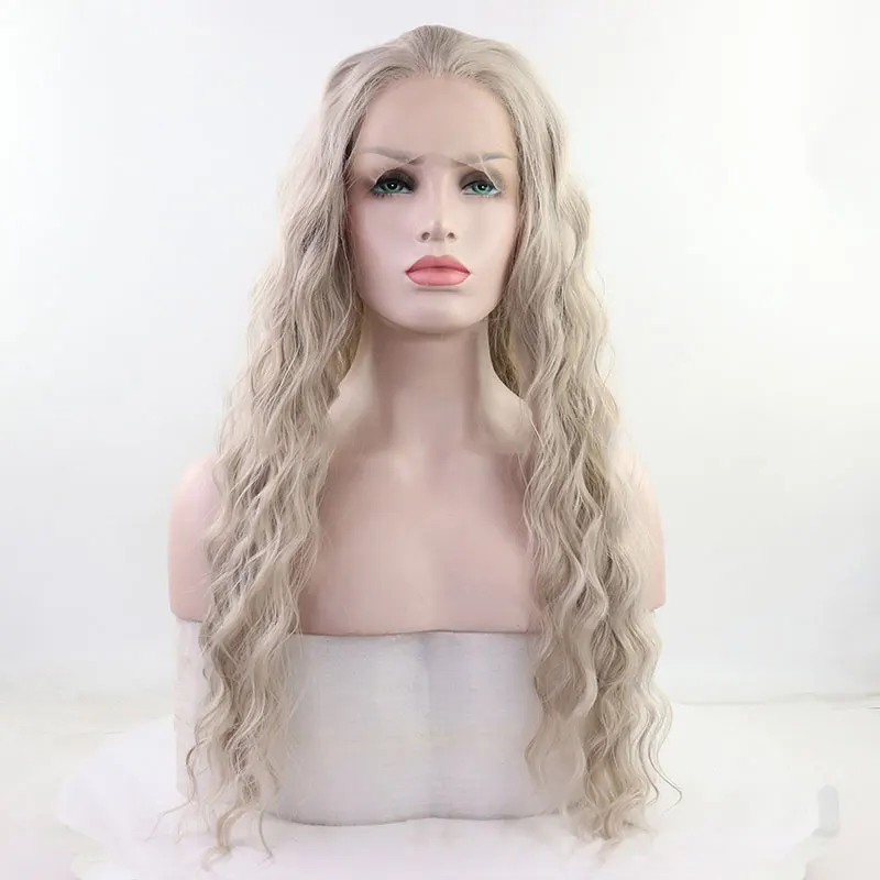 Bombshell Platinum Grey Loose Wave 13*3 Inch Synthetic Lace Front Wig Glueless Heat Resistant Fiber Hair For Women Girls Wigs