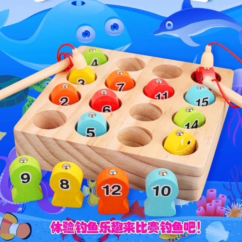 

Infants Children with Numbers Fishing Toys Wood Magnetic Baby One-Year-Old Semi-1-2-3 a Year of Age GIRL'S Educational Boy