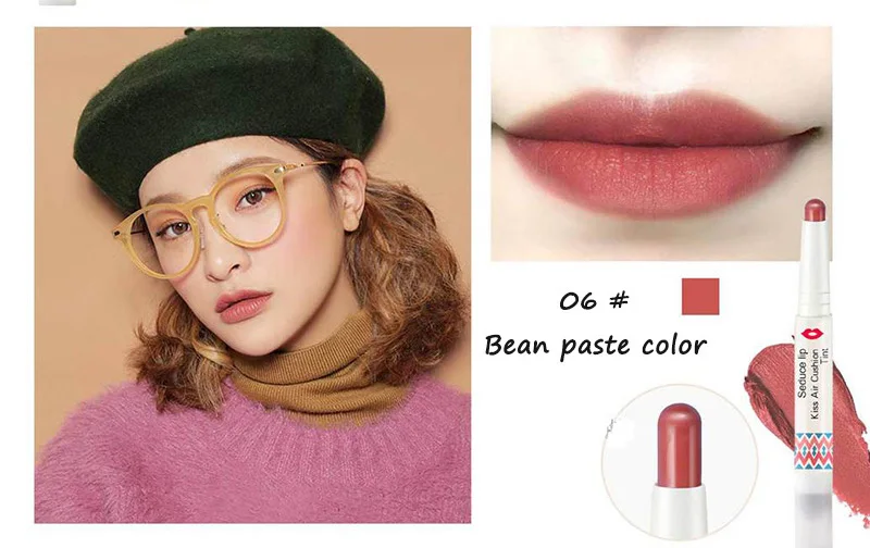 8 Colors Double Head Lipstick Air Cushion Lip Biting Bar Long Lasting Matte Balm Women Makeup Cosmetic Tool - Цвет: 06 Bean paste color