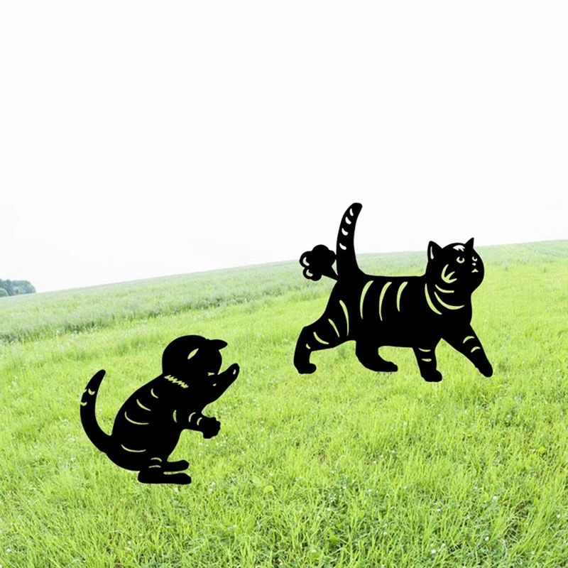 LUDA 2 PCS Acrylic Cat Silhouette Yard Stake Art Decor Black Puppy Ground Insert Manor Lawn Fart Set | Дом и сад