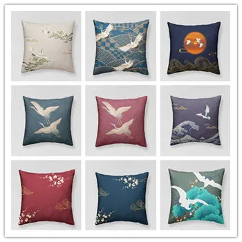 

Chinese Style Crane Jacquard Cushion Backrest Sofa Lumbar Dutch Velvet Pillow