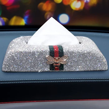 

Luxury Full Rhinestones Car Tissue Box Holder Butterfly Dashboard Napkin Organizer Storage For Mercedes Girls Women Accessories