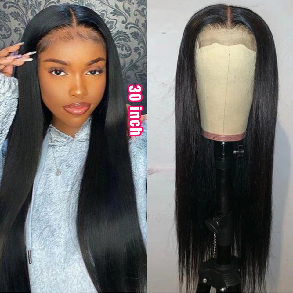 US $52.79 Rebecca 30 Inch Wig Transparent Lace Closure Wig Straight Human Hair Wigs For Women 4x4 Closure Wig Long Straight Wig Remy Hair