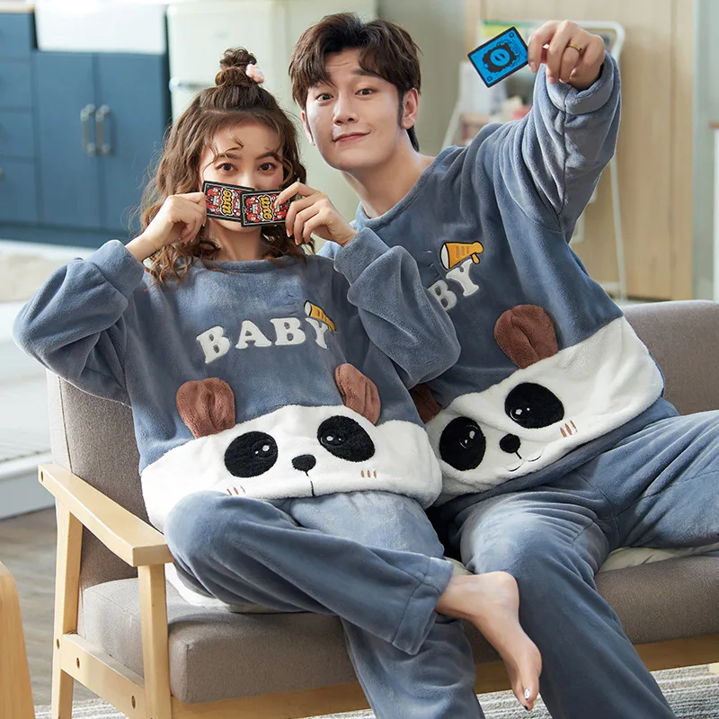 

Winter Warm Soft Coral fleece Pajamas Men Women Long-sleeved Sleepwear mujer Pijama Couple Homme Nightwear pullover Pyjamas