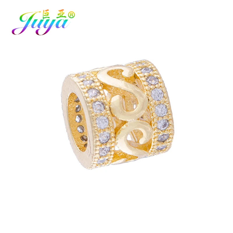 Gold Juya DIY Металлические разделительные бусины поставки микро проложить Шампанское Циркон Шарм с большим отверстием бусины для ручной работы Натуральное изготовление каменных ювелирных изделий - Цвет: Gold