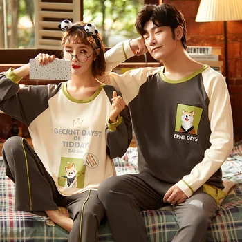 

BZEL New Arrivals Lovers Pajamas Women Long-sleeved Spring Autumn Cotton Pajama Sets Men Couple Pajamas For Men Sleepwear Pijama