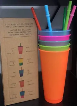 

Best OEM Quality 5pcs Straw Color Changing Cup Set of 5pcs 24oz Coffee Cup Mug Water Drinks Bottles with Straws Party Summer Use