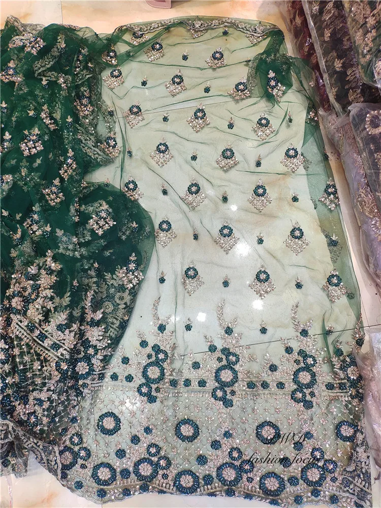 Изумрудно-Зеленая 3D вышитая бисером кружевная ткань Африканская вышитая бисером кружевная ткань свадебная Тюлевая сетчатая кружевная ткань для свадебной вечеринки