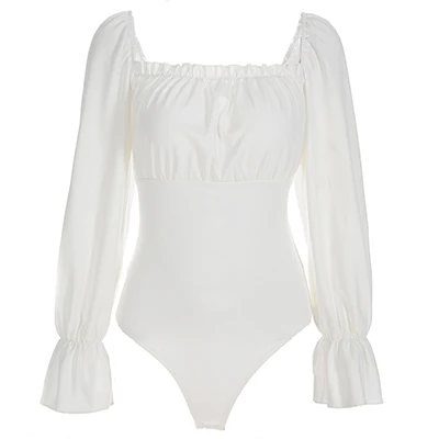 White Bodysuit Rapwriter сексуальные с открытой спиной панелями на шнуровке квадратный воротник Лолита стильные боди для женщин с длинным Расклешенным рукавом открытый промежность боди - Цвет: White Bodysuit