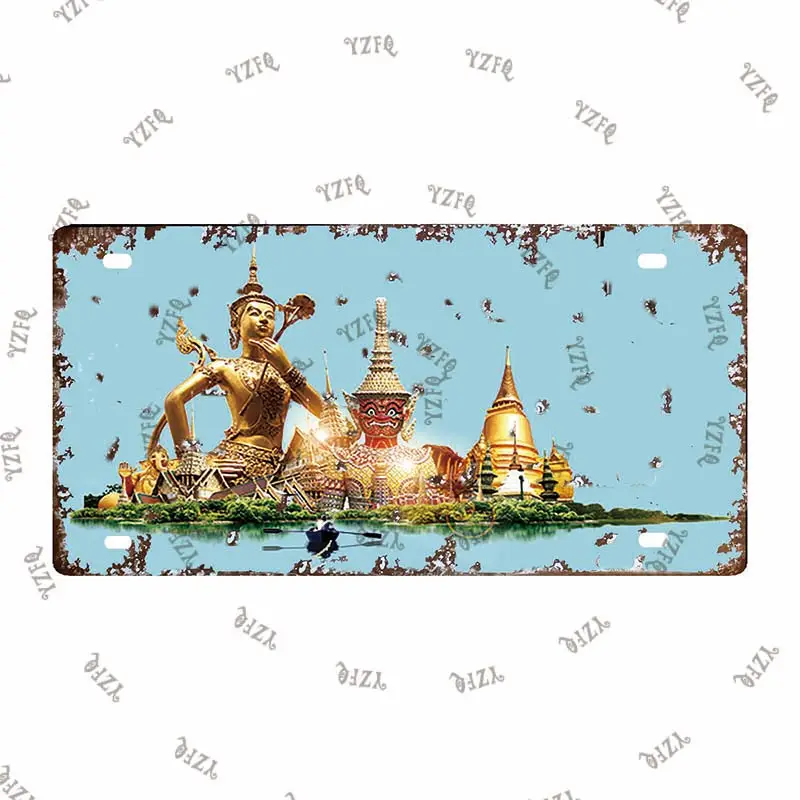 Plaque Métal Vintage 'Thaïlande-Bangkok' - Décoration Murale Rétro Pour Maison, Bar, Restaurant, Cadeau Original