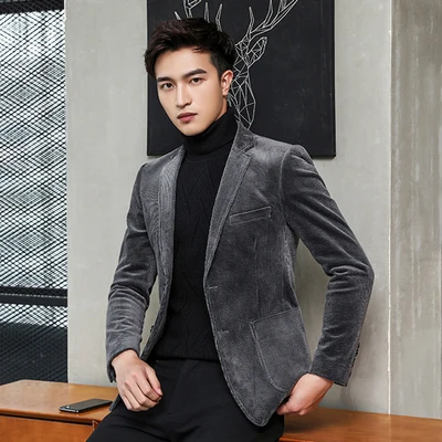 

2019 new men's spring and autumn corduroy Korean version of the self-cultivation youth suit jacket cotton casual Slim suit