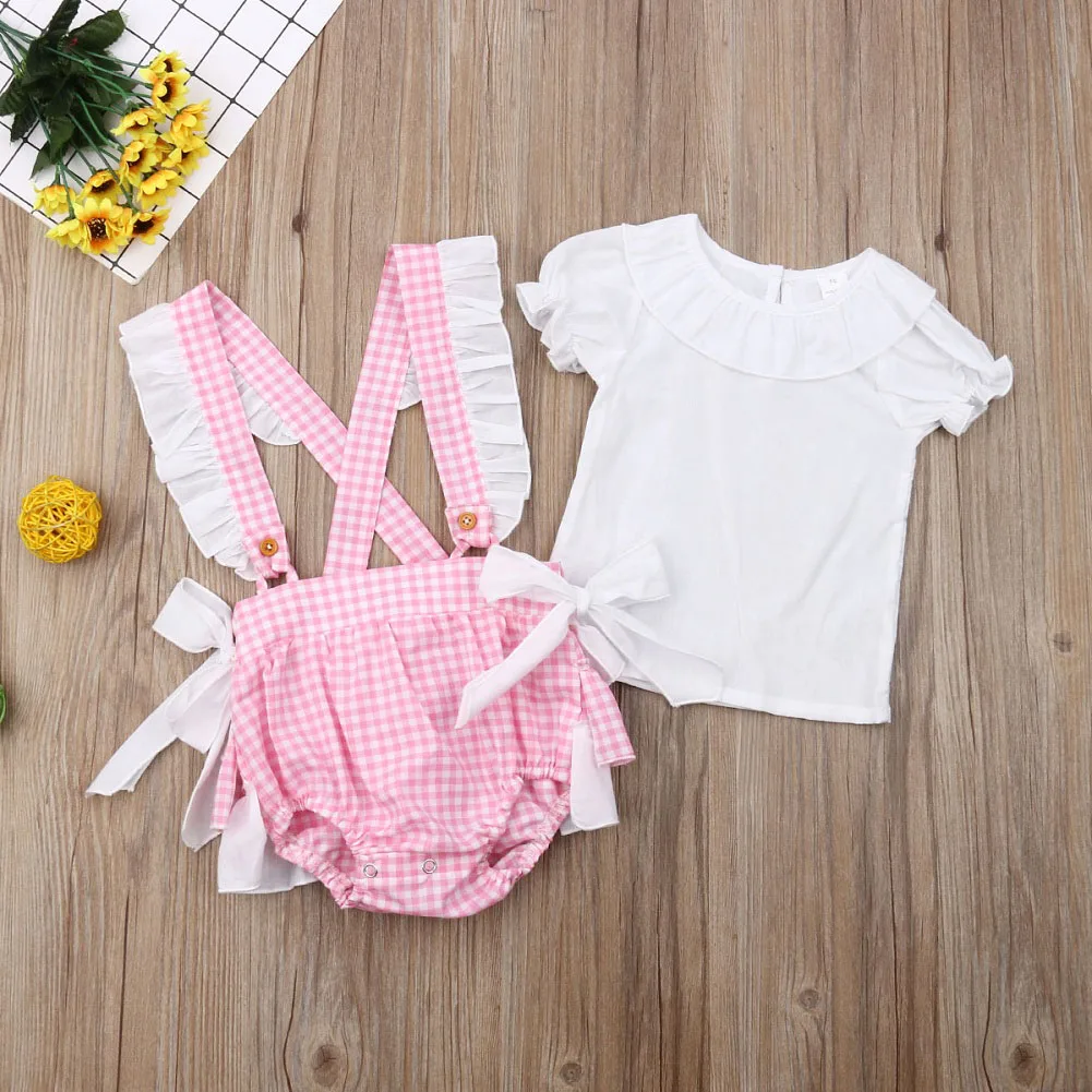 Рукав Принцессы для маленьких девочек, топы, футболка + комплект из платья и шортов брюки с нагрудником комбинезоны, комплект летней одежды