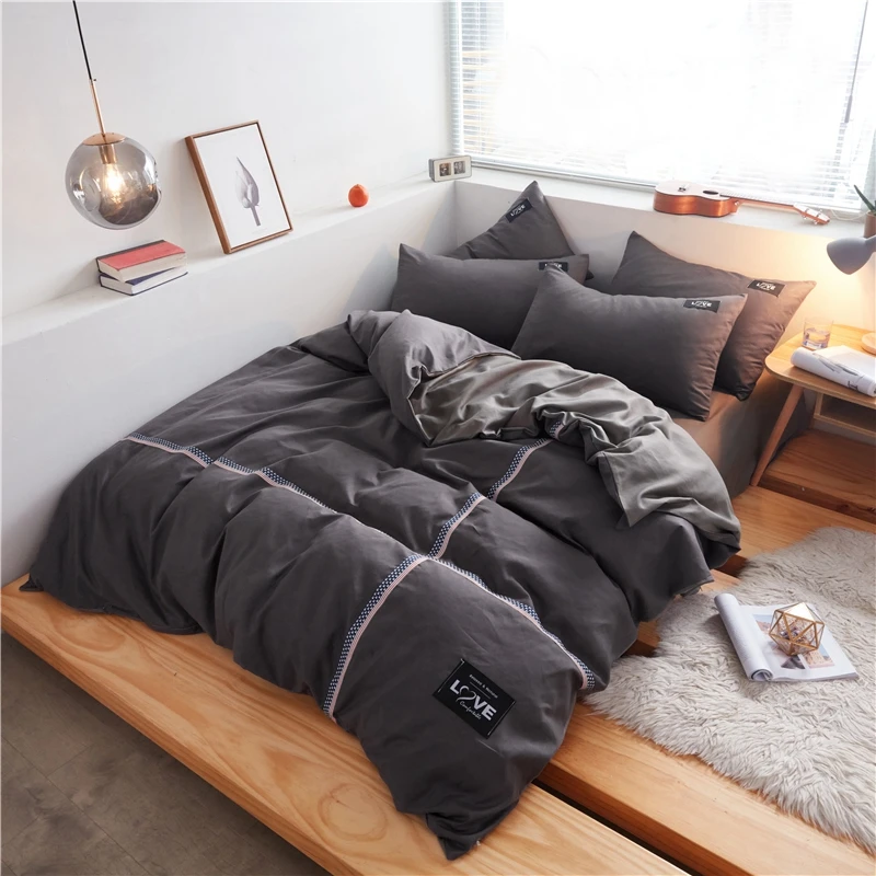 

4pcs Duvet Cover Sheet Pillowcase Polyester Solid Color Bed Cover Thicken Single Double Bed King Comforter Bedding Yaapeet