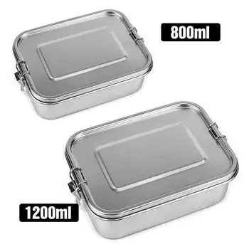 

Durable Student Food Plastic Box Stainless Steel with Lid Picnics Camping 800/1200ml Food Container Sturdy School Office Travel