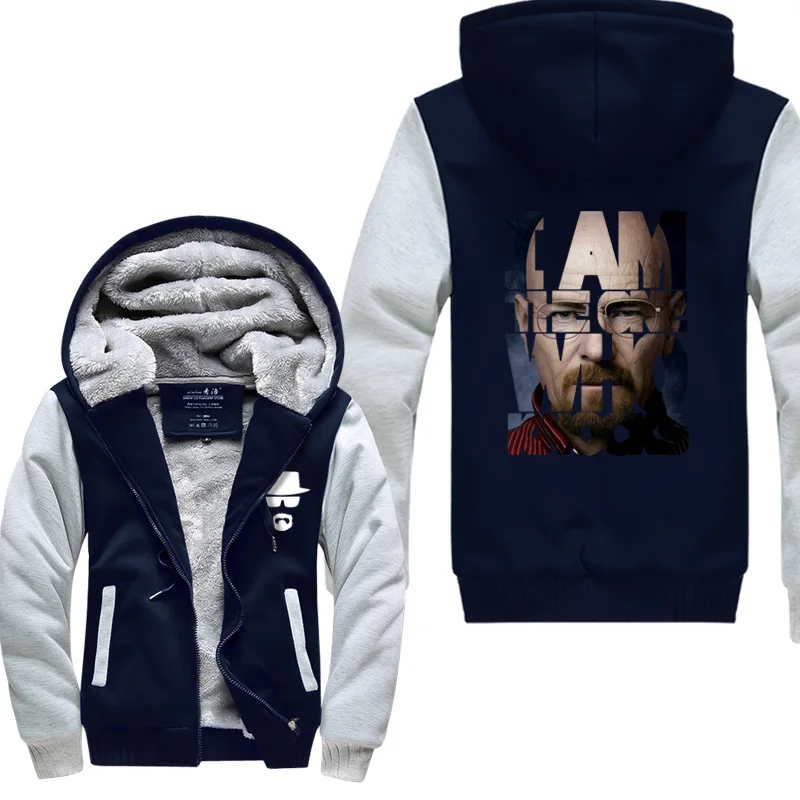 Breaking Bad Heisenberg, зимняя мужская Толстая теплая флисовая куртка, пальто с рисунком, плотные пальто, толстовка, спортивная куртка, спортивная одежда - Цвет: gray dark blue