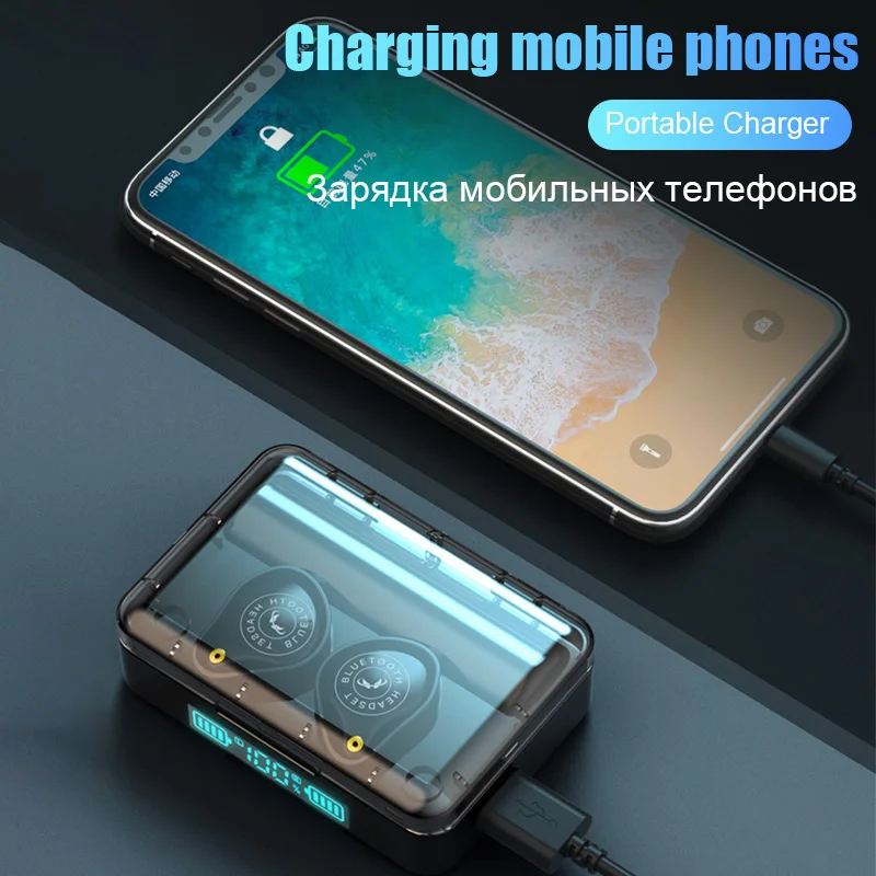 VOULAO Bluetooth наушники 5,0 9D стерео беспроводные наушники сенсорное управление водонепроницаемые беспроводные наушники с 3600 мАч внешним аккумулятором