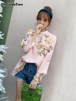 

2020 elegant cotton cheongsam shirt tops chinese clothing casual qipao women chinese improved linen short sleeved shirt women