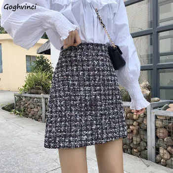 

Skirts Women Plaid Simple High Waist All-match Korean Style Elegant Streetwear Mini Leisure Black A-Line Harajuku Womens Skirt