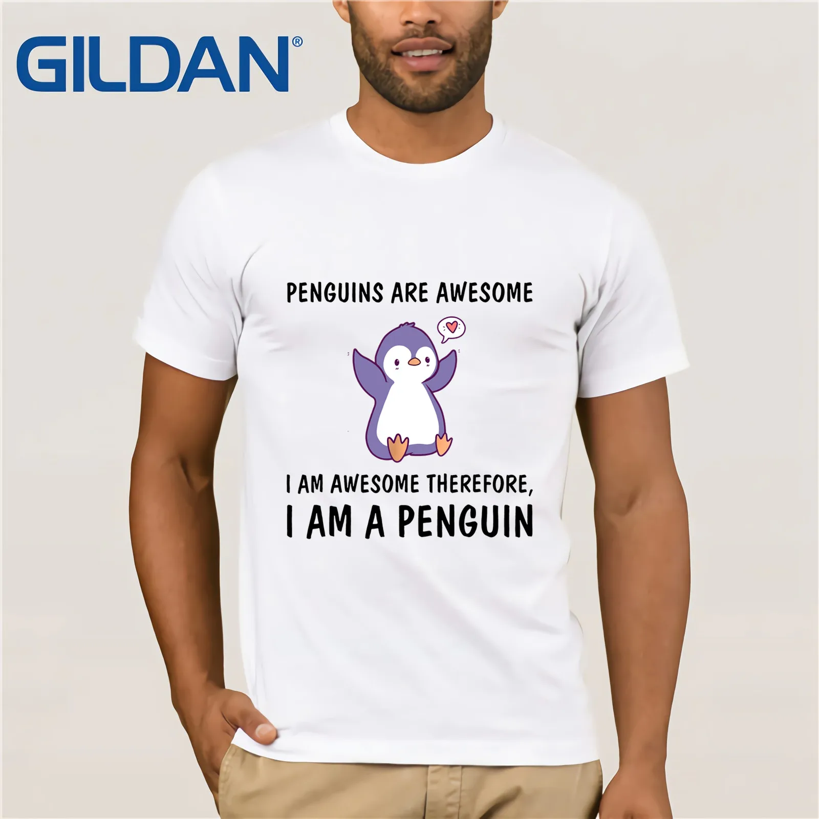 Бренд Gildan Penguins Awesome I Am Awesome футболка 2019 Летняя мужская футболка с коротким рукавом