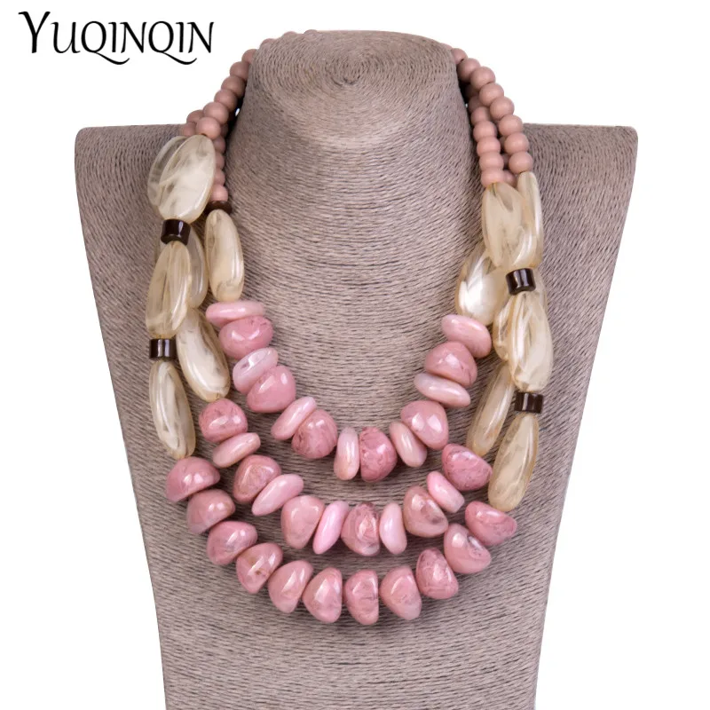 Большое длинное женское ожерелье из акриловой смолы массивное многослойное