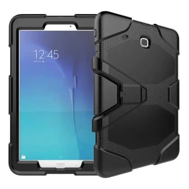Черный Для samsung Galaxy Tab E 9,6 чехол военный сверхмощный Силиконовый прочный защитный чехол-подставка для samsung tab e 9,6 t560 sm-T561 - Цвет: Черный
