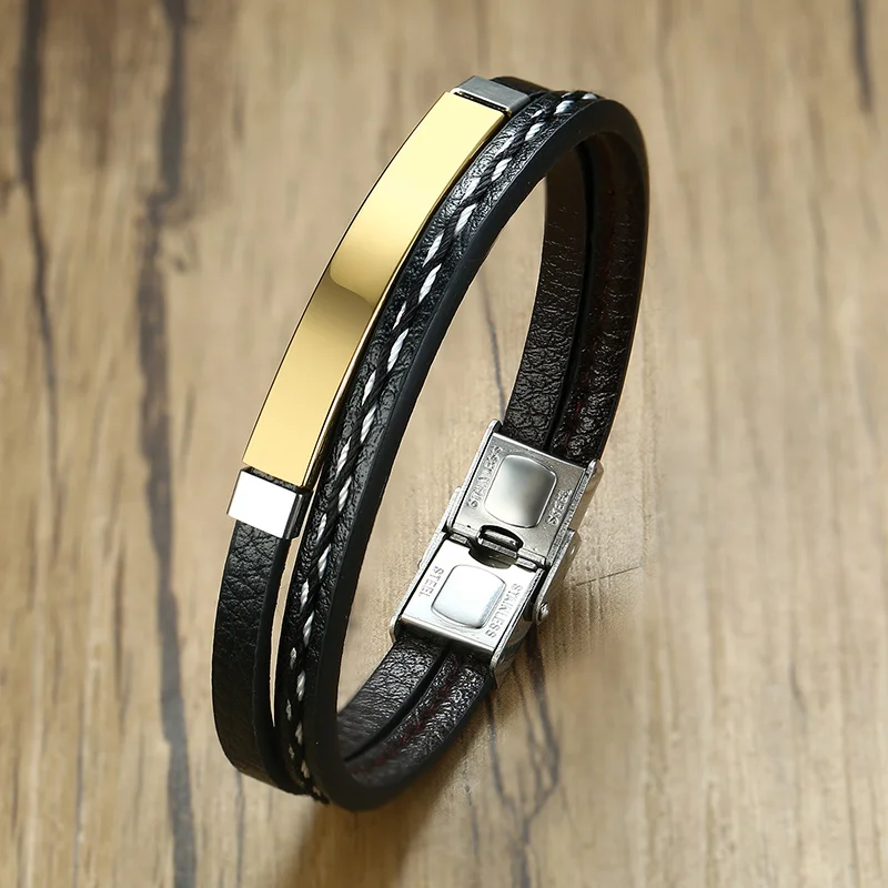 Bracelet Jewelry Business Men's Name Men Charm Bracelet Stainless Steel Leather Fashion Women Cuban Bracelet Adjustable Length Boy Gift