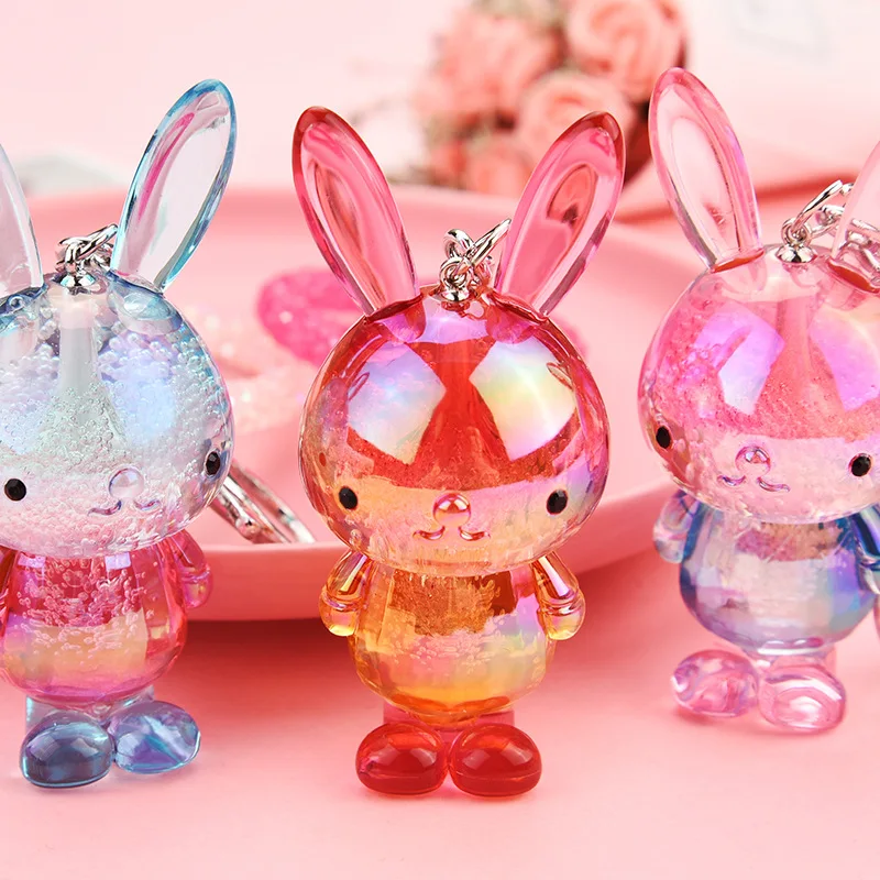 1PC Gradient Color Cute Rabbit Key Chains Resin Charm Cartoon Keychain Car Handbag Keyring Gifts Jewelry for Woman Creative