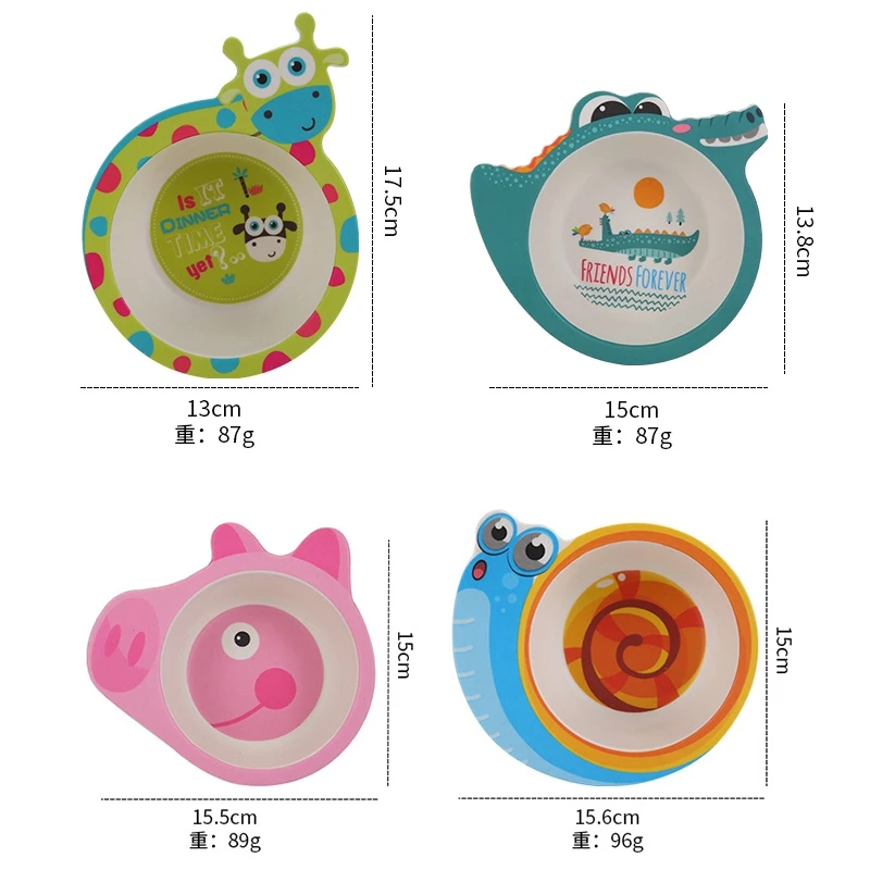 Children's bowl bamboo fiber bowl animal pattern cute cartoon baby tableware with box kids bowls