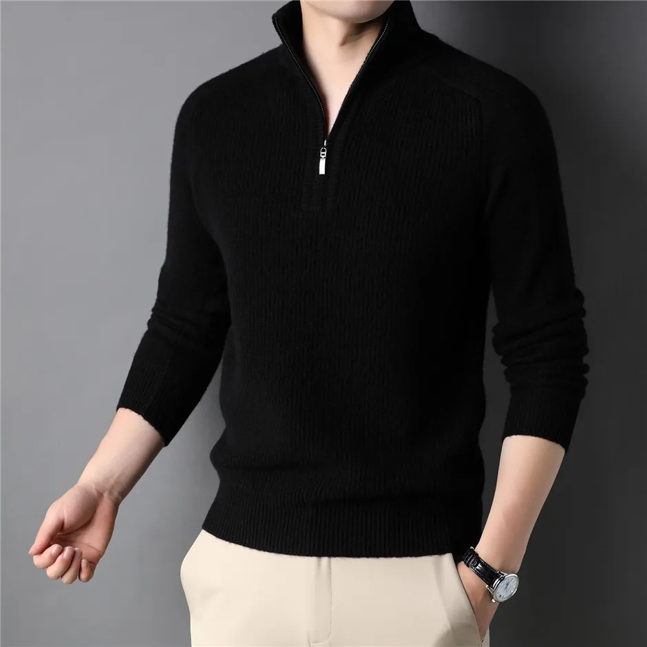 COODRONY Winter Fashion Zipper Turtleneck Sweater Men Clothing Thick Warm Knitwear 100% Merino Wool Cashmere Pullover Male C3150 v neck sweater men