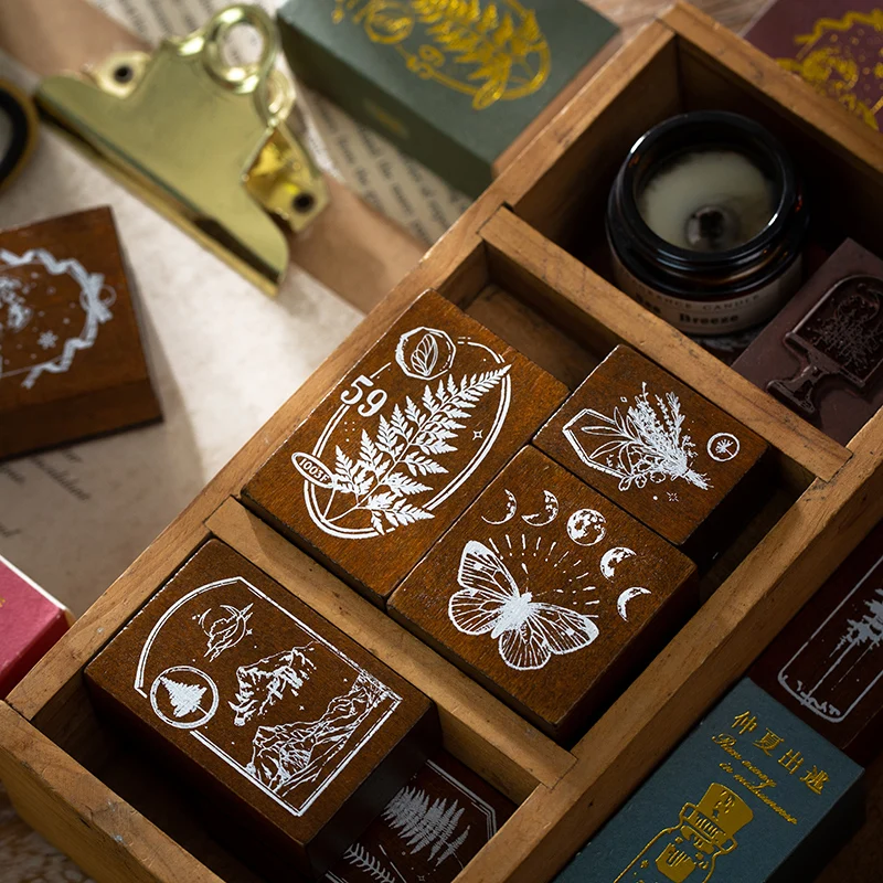 Mariposa planeta Luna tarjeta temática, sellos conjunto de madera de goma sellos para manualidades Diy Scrapbooking