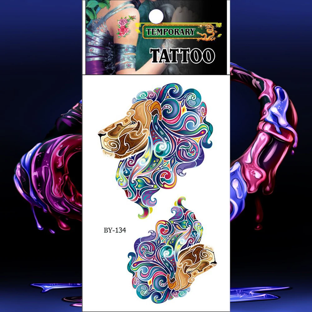 Animal Waterproof Tattoo Sticker Watercolor Strip Lion Head Temporary Tatoo Body Art Arm Hand Men Women Fake Tattoos Flash Tatto | Красота и