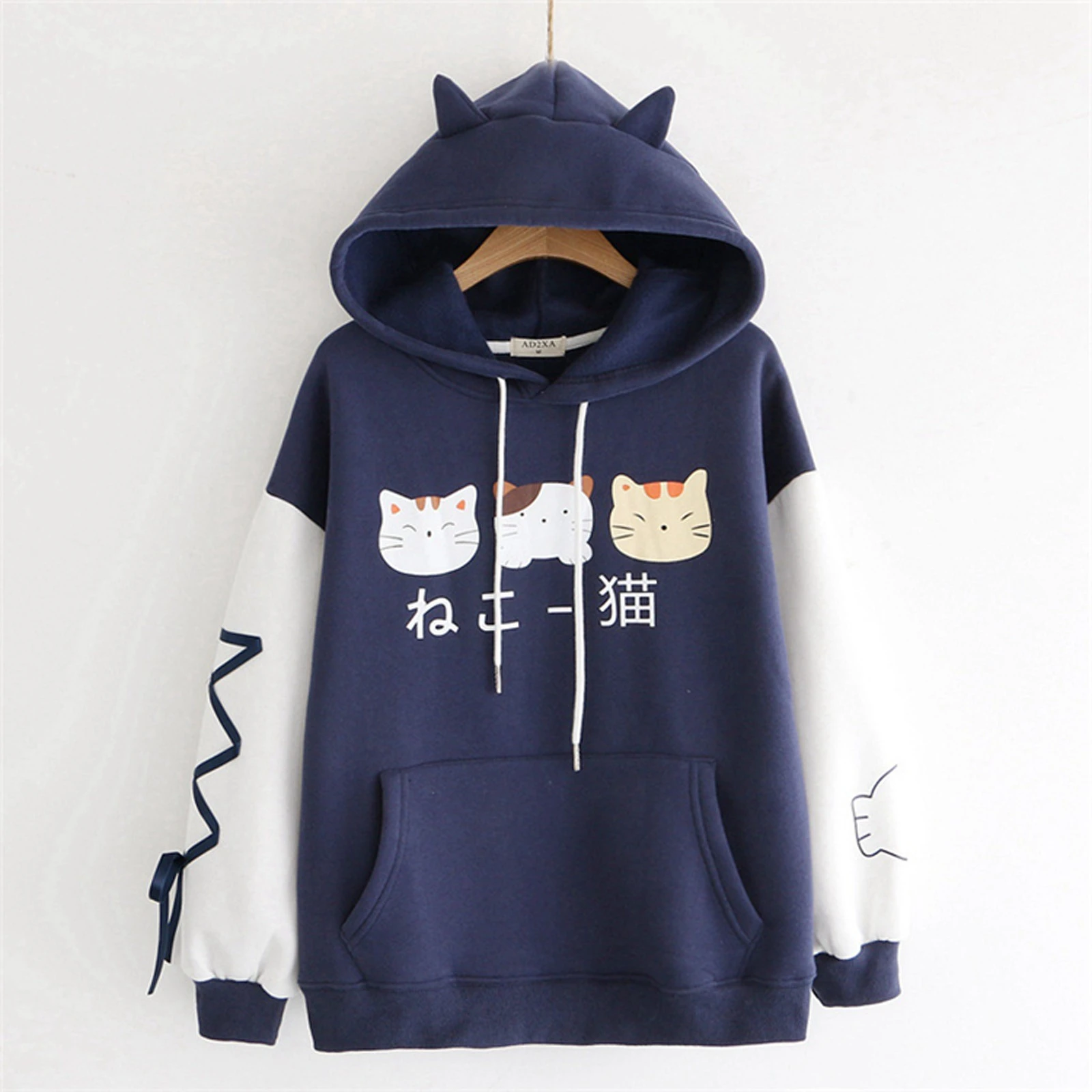 2022 Kawaii Hoodie Cat Ear Women Print Graphic Japanese Clothes Lolita Cute Cartoon Cat Ribbon Sweatshirt Teen Girl Pullover TOP sweatshirts for girls
