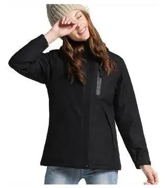 Мужские и женские зимние толстые хлопковые куртки с USB подогревом, водонепроницаемая ветровка для походов, скалолазания, лыжного спорта - Цвет: Women black