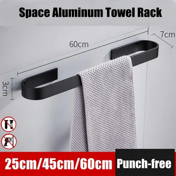 

Towel Holder Bathroom Towels Rack Hanger Black Silver 304 Stainless Steel Wall Hanging Towel Bar Organizer Kitchen Storage Shelf