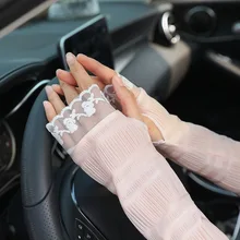 Стиль, летние, тонкие, ледяные рукава, защита от солнца, рука, манжета, защита, охлаждающая вискоза, манжета, женские, для вождения, кружевные перчатки