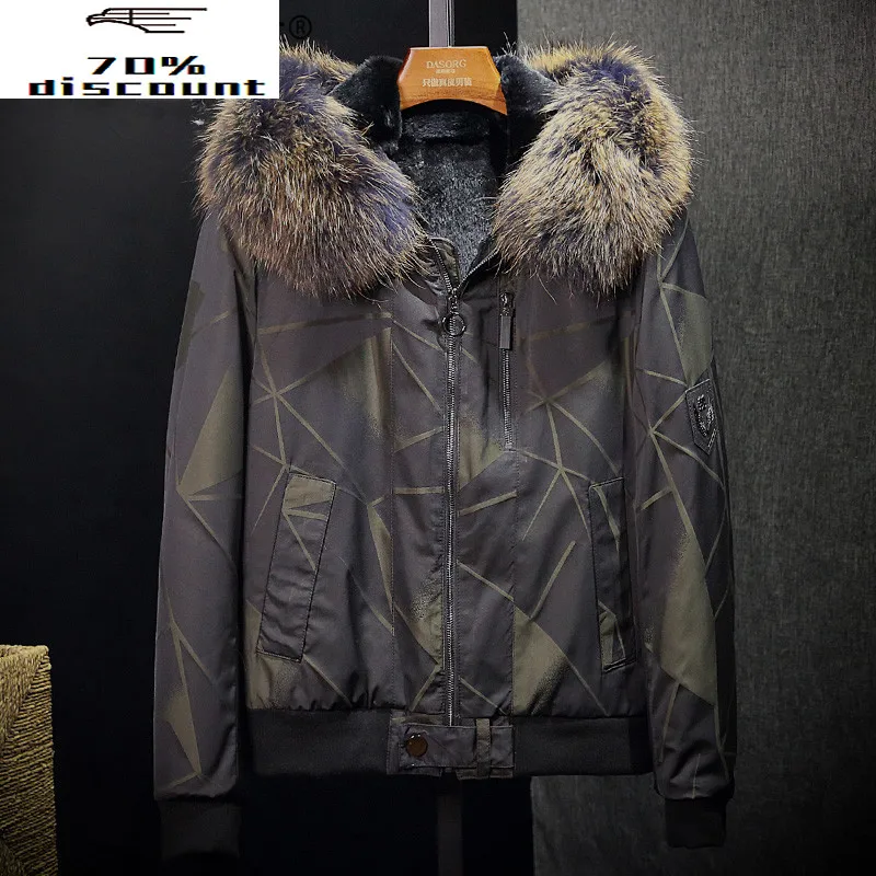 

Real Fur Parka Men Winter Coat Natural Rabbit Fur Liner Warm Jacket Raccoon Fur Collar Hooded Parkas Hombre 2020 52026