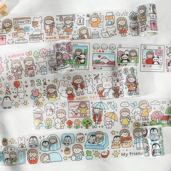 

PET Accompanying warm series Paper Masking Tapes Girl Cute Cartoon Diary DIY Washi Tape Planner Stickers Korean Stationery Gift