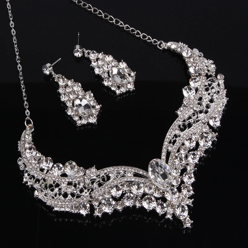 Fashion Bridal Rhinestone Necklace Earrings Jewelry Set Crystal Collar Party Jewelry  Jewelry Women Accessories
