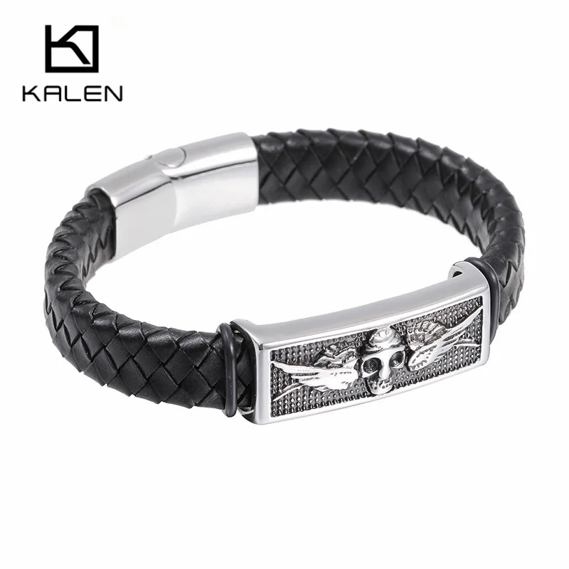 Мужские ювелирные изделия в стиле панк, готика, модные мужские дешевые плетеные браслеты из нержавеющей стали длиной 20 см с черепом викинга