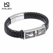 Мужские ювелирные изделия в стиле панк, готика, модные мужские дешевые плетеные браслеты из нержавеющей стали длиной 20 см с черепом викинга