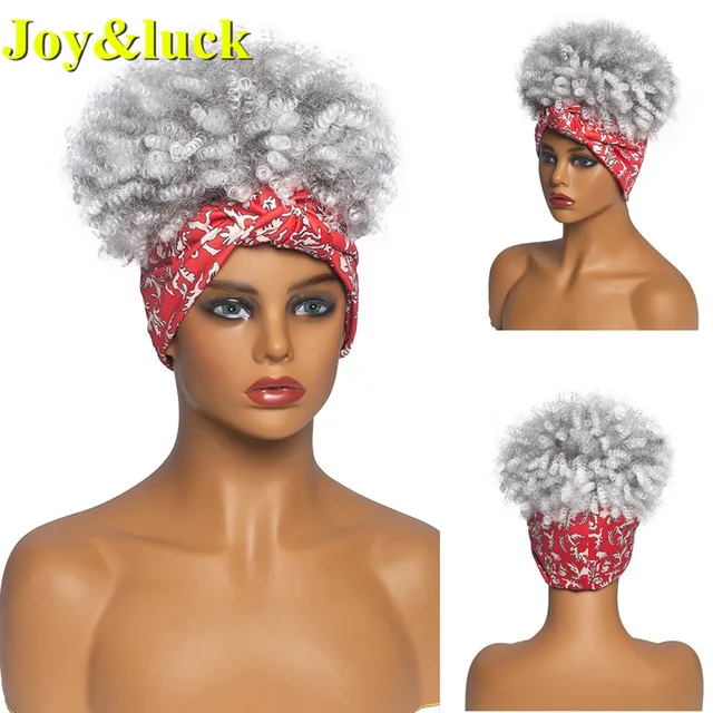 Headband Synthetic Wig Short Afro Kinky Curly Hair Wigs For Black Women Fluffy Curls Hairband African Turban Wrap Hair 41