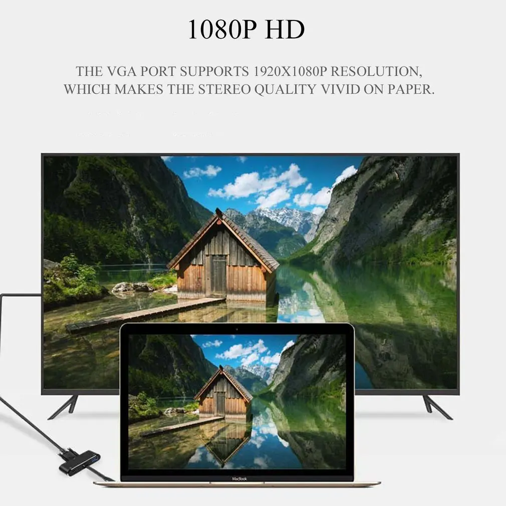 Концентратор USB type C адаптер 4K type-C для HDMI/VGA/3,5 мм аудио разъем/USB 3,0 порт/PD конвертер для ноутбука ПК компьютер