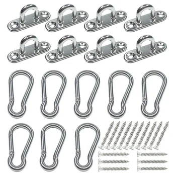 

8Pcs Stainless Steel Pad Eye Plate U Hooks + 8Pcs Stainless Steel Snap Hook Marine Hardware Staple Hook Loop with Screws