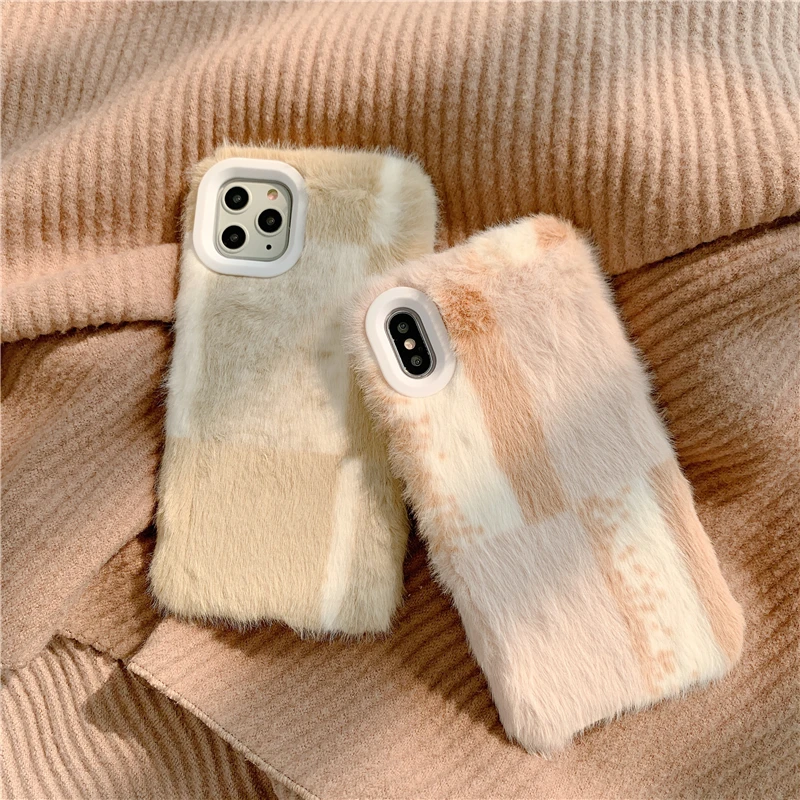 Модный клетчатый Зимний теплый плюшевый чехол для телефона для iphone 11promax XS Max чехол для iphone X XR 7 8 Plus задняя крышка для девочек Стильный чехол s