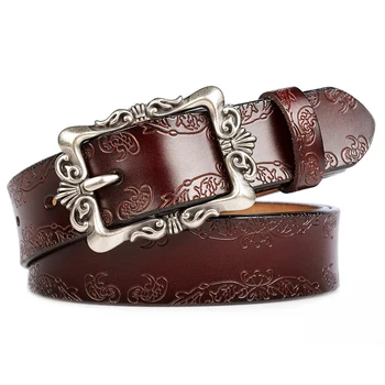 

2020 Embossing Cowskin Belts Women's Genuine Leather Belt Fashion High Quality Luxury Brand Ladies Metal Buckle Belt with Jeans