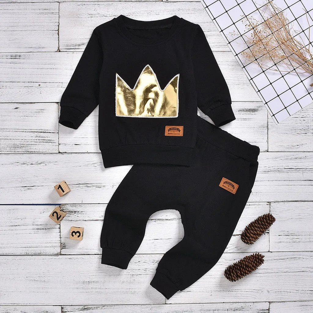 

Crown print winter baby boy clothes Newborn Infant Baby Boys Girls Long Sleeve Solid fashion Tops Pants Outfitsroupa infantil