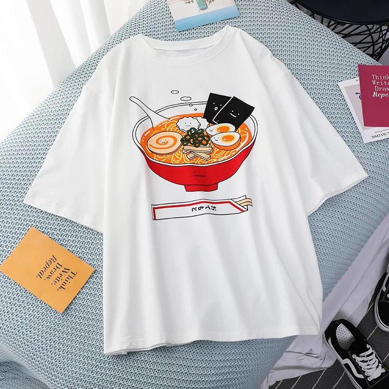 Milinsus Футболка женская 2019 летняя белая надпись Ramen noodles топ с принтом Cec корейский
