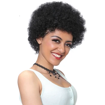 

Afro Kinky Curly Full Lace Human Hair Wigs Short Bob Wig Mongolian Remy Human Hair Full Machine Wig Bouncy Curly Natural Black