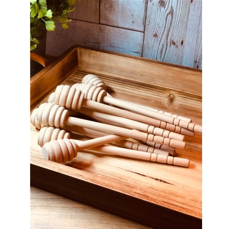 Wooden Honey Dipper Sticks Server Jams Syrup Drizzler Stirring Rod Long Handle Spiral Mixing Stick Honey Jar Dispense
